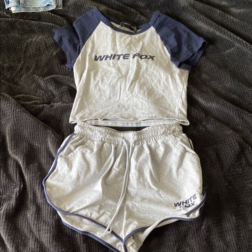 White Fox Boutique Gray and Navy Lounge Set